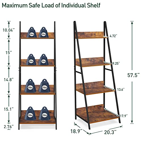 4-Tier Ladder Shelf, Wood Plant Flower Stand Storage Rack Shelf Steel Frame For Office And Home(Brown) #TOP1
