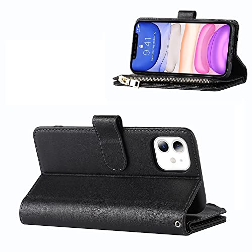 Jaorty Wallet Case Compatible with iPhone 11, 6.1 inch Black: 9 Card Slots, Zipper Cash Pocket, Magnetic Case, Wrist Strap, Stand Feature, Luxury Leather Cover, Shockproof Slim Case by Jaorty - Image 4