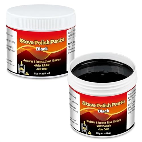 Joyfolk 6 Pcs Stove Polish Set Includes 2 Pcs 10.58 oz Black Stove Polish Paste, 2 Brush, 2 Disposable Gloves for Cast Iron Stoves Grills Ornamental Ironwork Fence Sand Barbecues