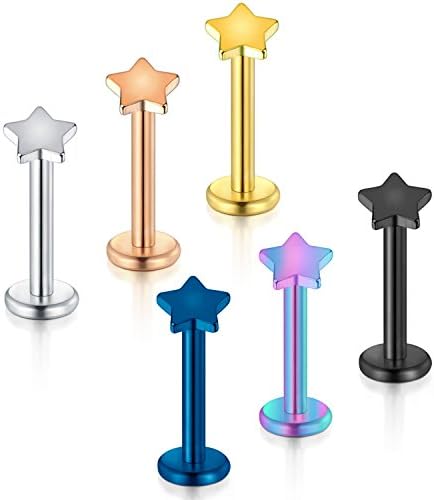 vcmart 16G Helix Earring-Internally Threaded Labret Monroe Medusa Lip Ring Tragus Cartilage Earring Stud 8mm Barbell Piercing Jewelry Star Top