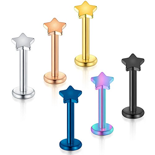 Vcmart 16G Helix Earring-Internally Threaded Labret Monroe Medusa Lip Ring Tragus Cartilage Earring Stud 8Mm Barbell Piercing Jewelry Star Top #TOP11