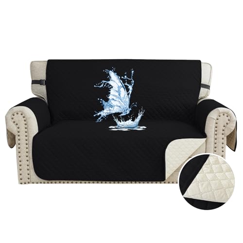 CYCMACO Funda Sofa Impermeable 2 Plazas, Cubre Sofas Antiarañazos Gatos, Couch Cover Antideslizante Antimanchas, Universal, con Reposabrazos, Lavable, Negro