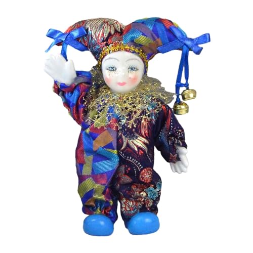 Fenteer Porzellan Clown Puppe, Halloween-Ornament, Antike Puppe, Bemaltes Gesicht, Lustige Narren-Puppe, Puppe für Souvenirs, Festival