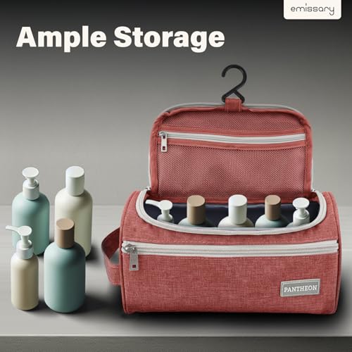 Image of Pantheon Men's Toiletry Bag - Travel Toiletry Bag Wash Bag Hanging Dopp Kit Shaving Kit for Bathroom Shower - Mens Travel Bag Hanging Toiletry Organizer Toiletry Kit for Traveling (Brick Red)