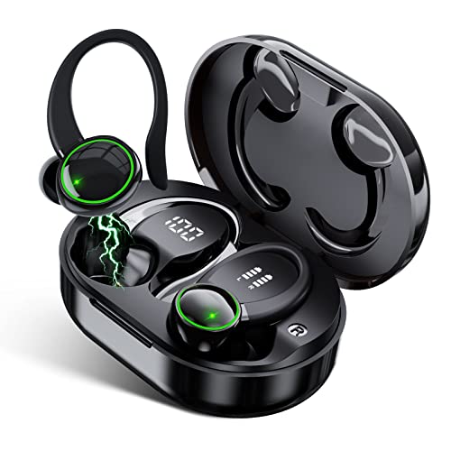 Bluetooth Headphones Wireless 5.4 Earbuds 40hrs Playtime Wireless Charging Case Digital Display Sport Ear Buds with Earhook Deep Bass IP6 Waterproof Over-Ear Earphones for Phone Laptop