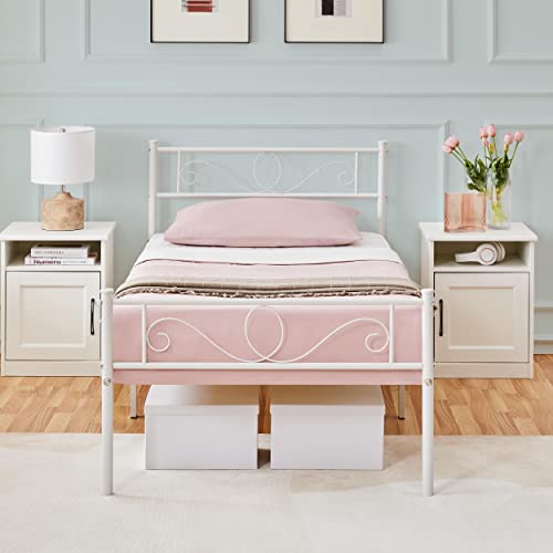 Yaheetech - Lit Simple Cadre de lit 90 x 190 cm en Métal Assemblage Simple pour Petits Espaces Adultes Blanc