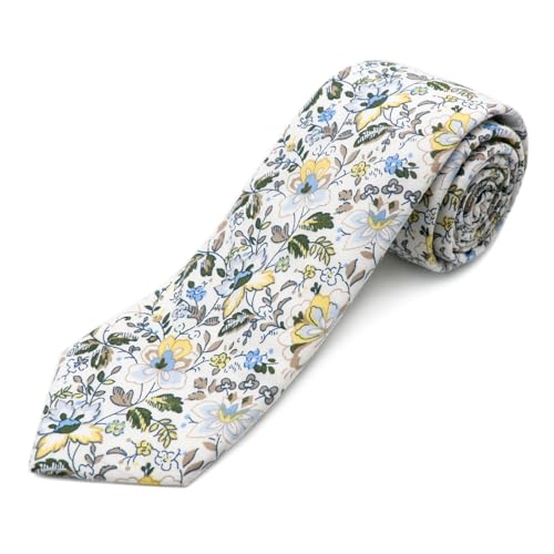 Image of Cotton Floral Ties for Men 2.76 inch Men's Skinny Tie Linen Flower Printed Neck Tie for Wedding Dating Party