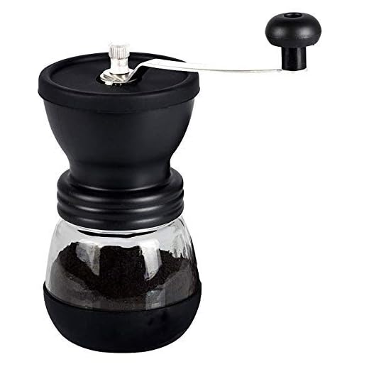 XIBLISS Manual Coffee Mill Grinder with Ceramic Burrs, with Stainless Steel Handle and Silicon Cove,Coffee container capacity:12 oz(350 ml), Black