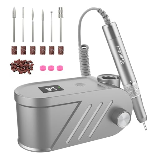 Enniewi Torno para Uñas Profesional 35000 RPM, Pulidor Uñas, Lima Electrica, Nail Drill, Set Manicura y Pedicura Electrico, Kit 11 Fresas Brocas, LED Tátil, Quitar Acrílico Gel/Esmalte/Callos, Gris