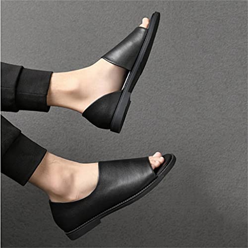 Men Leather Sandals Black Male Shoes Comfortable Gladiator Men Sandals(38)2