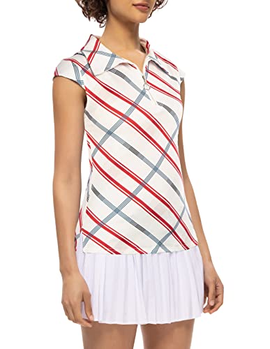 Jack Smith Womens Quick Dry Polo Shirt Sleeveless Golf Shirts 4-Way Stretch Fabric And Uv Protection(L, Red Pinstripes) #TOP2