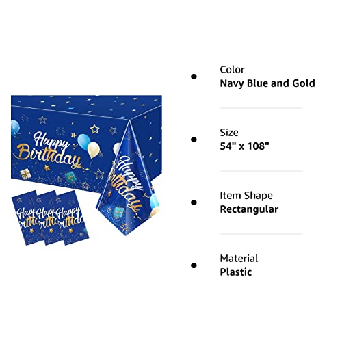 Navy Blue Party Supplies Blue Stars Happy Birthday Tablecloths Blue Starry Confetti Table Covers For Kids Boys Girls Baby Shower Birthday Party Decorations 3 Pack (Navy Blue And Gold, 54" X 108") #TOP7