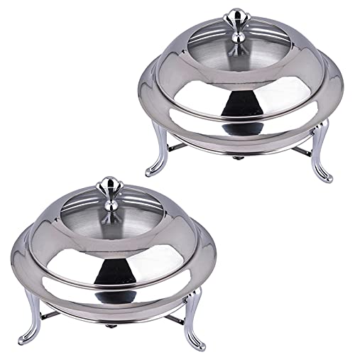 Conjunto de 2 pratos redondos de aço inoxidável com tampa visível e suporte de combustível para rest