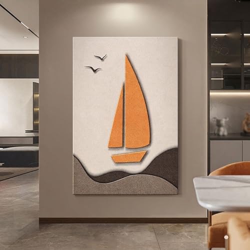 Tableau Décoratif Moderne Minimaliste Voilier 3D pour Rénover un Mur Blanc sans Relief