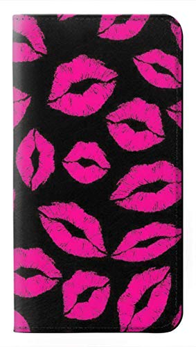 Étui rabat cuir synthétique Google Pixel 6 Pro motif lèvres roses housse protection noire anti-rayure