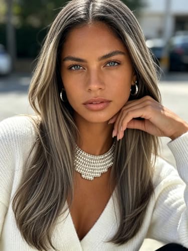 Ombre Highlight Brown Bob Hair Cut Wigs with Dark Roots