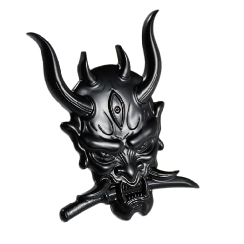 Image of Ghost Devil Oni Samurai Warrior with Fangs and Blade Metal 3D Emblem Badge with Pre-Adhesive for Car Motorcycle Spider ATV Fun Zen Bushido JDM