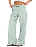 LOMON Pajama Pants Women Spring Summer 2026 Striped Clothes Wide Leg Pj Lounge Boxer Bottoms Palazzo Flowy Comfy Low Rise Trousers (Green Strips, L)