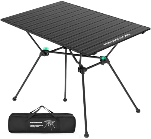 MISSION MOUNTAIN FinePort Camping Table, Portable Folding Table, Outdoor Aluminum Roll-up Camping Table with Easy Carrying Bag for Indoor, Picnic, Grill, Backyard, Beach, BBQ, Party, Patio