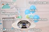 Przenośny odtwarzacz CD | Światła disco LED | Boombox | CD/CD-R | USB | Radio FM | Wejście AUX | Gniazdo słuchawkowe | 20 gniazd pamięci | Radio dla dzieci | Radio CD | Kompaktowy system (czarny/Sunny