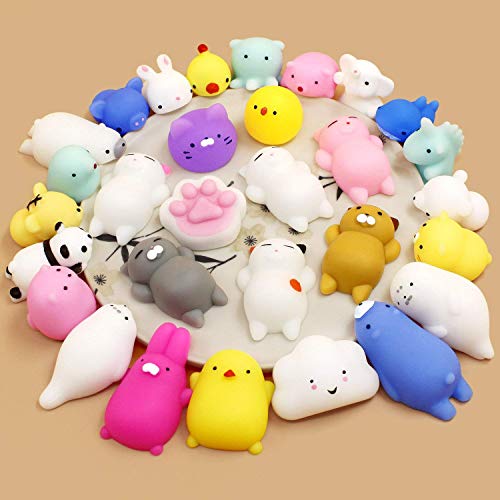 PandaTOP Squishies 30Pcs Mochi Squishys Toys Party Favors for Kids Birthday Gift for Girl Boy Glitter Mini Squishy Mochi Animal Squishies Stress Relief Toy Xmas Gift for Kid Adult