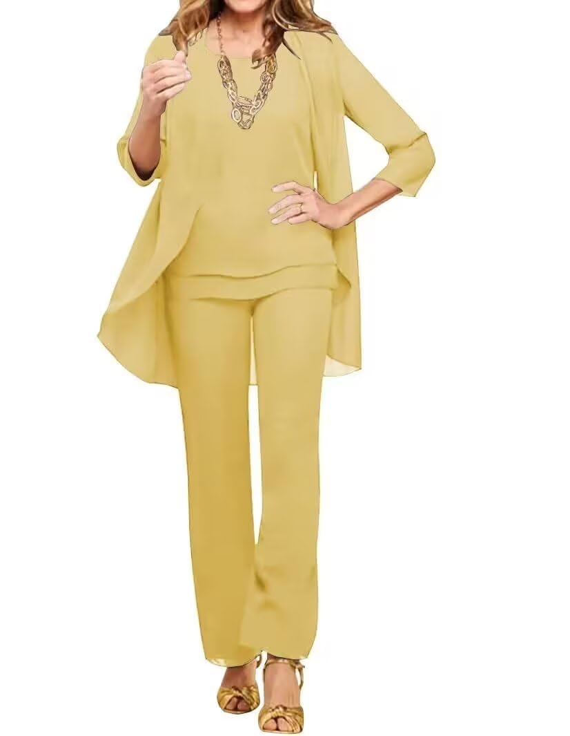 3 Pieces Mother of The Bride Pant Suits for Wedding Chiffon Formal Outfits Wedding Pantsuit for Women Evening Party