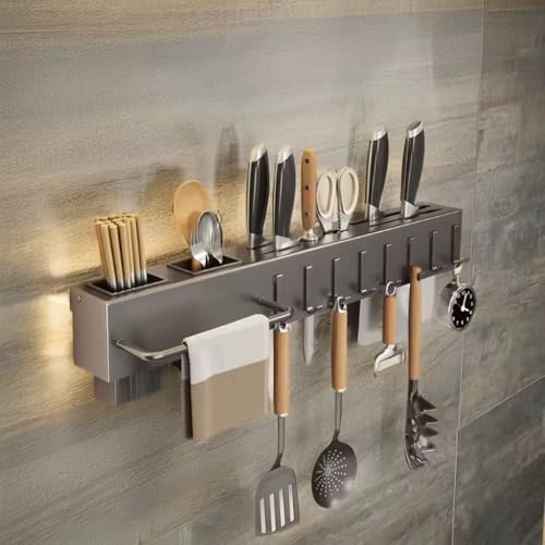 Wall-Mounted Kitchen Organizer - Knife & Utensil Holder with Hooks