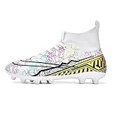 jioovziy Youth's Soccer Cleat Firm Ground Cleats Football for Youth Walking Athletic White
