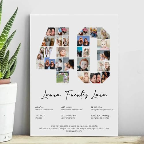 Genérico Cuadro Fotos Cumpleaños, Lámina Personalizada de Aniversario con Collage de Fotos, Para todos los Números, Impresión Digital para Regalo de Cumpleaños, Jubilacion y Momentos Especiales