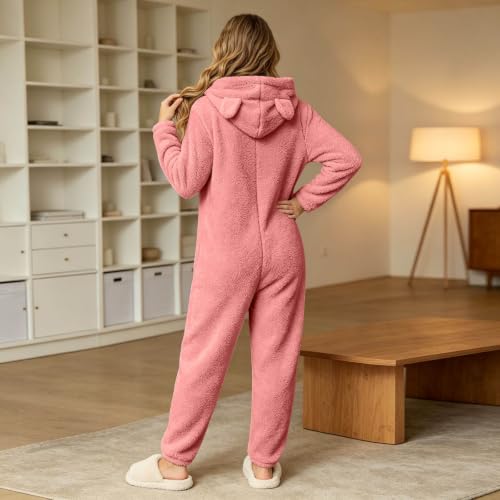 Womens Fall Pajamas Hooded Fleece Romper Pajamas Winter Sleepwear - image 2