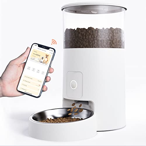 Distributeur Croquettes pour Chats et Chiens, 6L Distributeur Automatique de Nourriture Contrôle APP, 2,4G Intelligent WiFi Conteneur d'alimentation Amovible Lavable, Ecuelle en Acier Inoxydable Cover