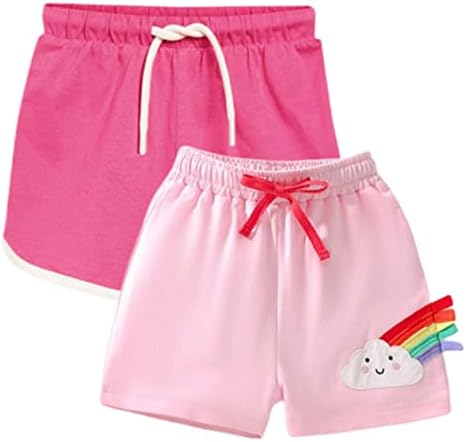 HILEELANG Little Girl Shorts Summer Cotton Casual Drawstring Adjust Knit Rose Red Pink Active Bike Short 5T