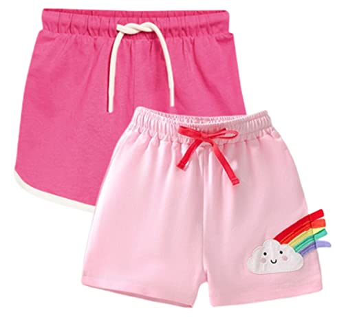 Hileelang Little Girl Shorts Summer Cotton Casual Drawstring Adjust Knit Rose Red Pink Active Bike Short 5T #TOP2