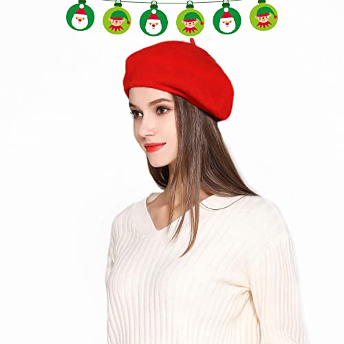 Jeicy Wool Beret Hat Solid Color French Beret With Skily Scarf And Brooch, Red #TOP3