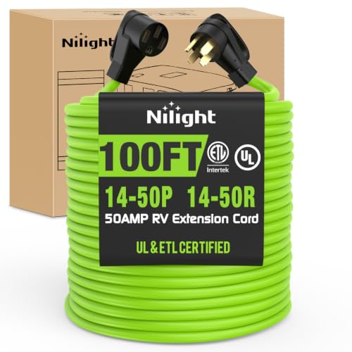 Image of Nilight 100FT 50 Amp RV Extension Cord 6 /3+8 /1 Gauge 14-50P /14-50R