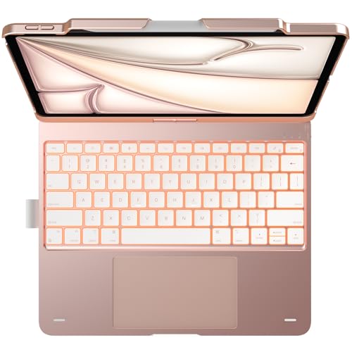 typecase Keyboard Case for iPad Air 13-inch(M4/M3/M2, 2026/2025/2024): Multi-Touch Trackpad - 360° Rotatable - 11-Colors Backlit - Wireless Cover with Pencil Holder - Rose Gold