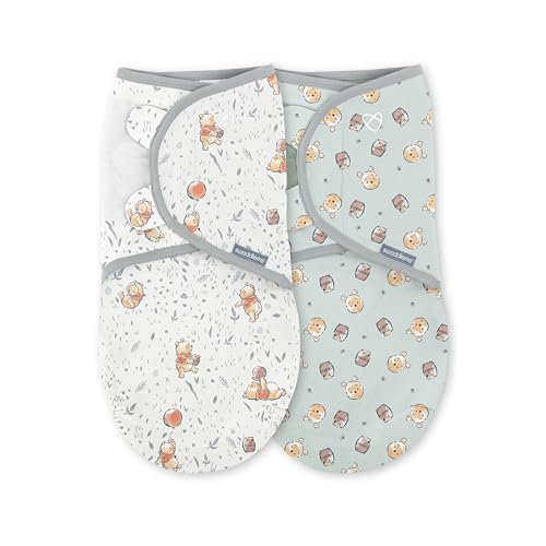 Image of SwaddleMe by Ingenuity Original Swaddle, 100% Cotton, Improves Sleep & Calms Startle Reflex, 0-3 Months, 1.0 TOG, 2-Pack, Baby Swaddle Blanket - Winnie The Pooh