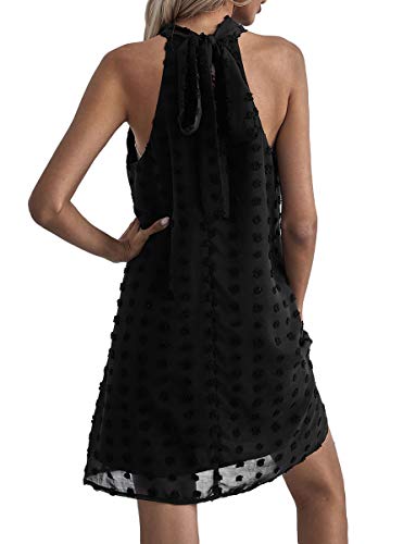 Romwe Women's Sleeveless Halter Neck Summer Casual A Line Dress Black L #TOP1