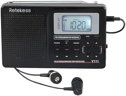 Retekess V111 Portable Shortwave Radios, Digital Radio AM FM AA Battery Operated, Personal Radio with Favorite Key and Alarm Clock for Travel (Black)