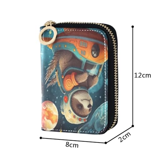 Sloth Space Planet Credit Card Holder, Small RFID Blocking Wallet, Accordion Style Card Case with Key Chain Zipper4