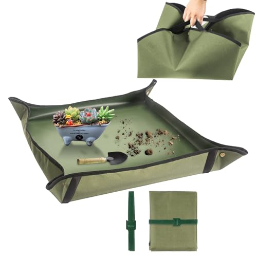 Nwvuop 29.5× 29.5 Inches Repotting Mat for Indoor Plants Waterproof Portable Plant Potting Mat with Built-in Handles Gardening Gifts for Plant Lovers(Dark Green)