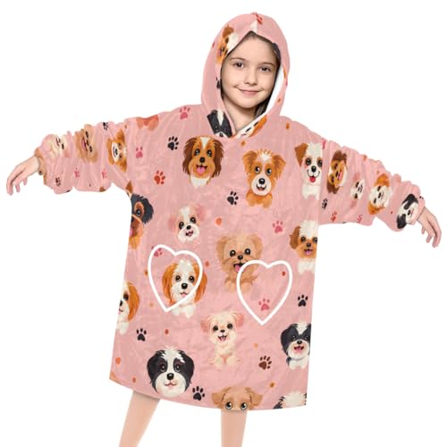 Wearable Blanket Hoodie for Kids, Guard Dog Fleece Sweatshirt Blanket Oversized Blanket Sweatshirt with Pocket Flannel Warm Hooded Blanket 6-10 Year Old Girl Boy Gift, One Size