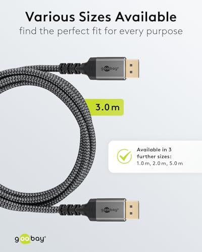 Goobay 65266 Cavo Displayport 1.4 Fino A 8K @ 60Hz (Uhd), 4K @ 144Hz E 2K @ 240Hz, Dp, Cavo Displayport Ad Alta Velocità, Cavo Display, Nylon Intrecciato, Gaming, Streaming Video Hd, 3M - 5