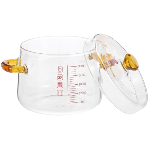 Lurrose Olla de Vidrio para Estofado Casera con Doble Asa, Capacidad 300 Ml, Vidrio de Borosilicato Resistente al Calor, Utensilios de Cocina para Horno y Estufa, Recipiente Transparente