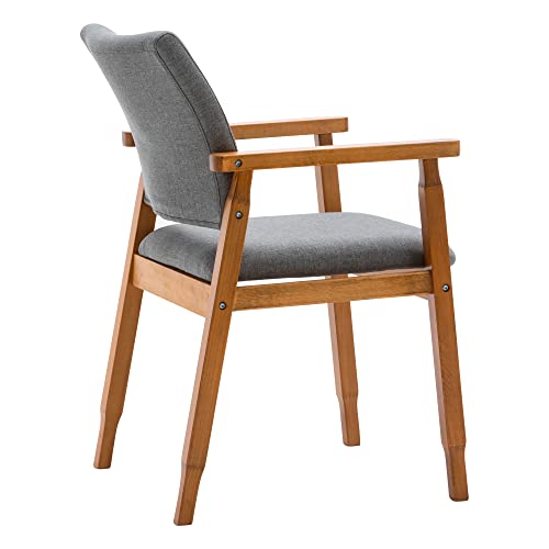 Thksbought Set Of 2 Mid Century Modern Walnut Dining Chairs Wood Arm Grey Fabric Kitchen Cafe Living Room Decor Furniture #TOP5