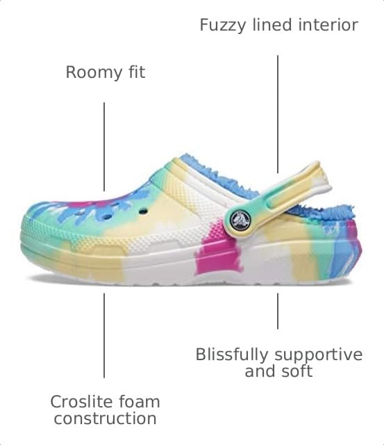 Image of Crocs Unisex-Adult Classic Tie Dye Lined Clogs | Fuzzy Slippers, Powder Blue /Multi, 14 Women /12 Men