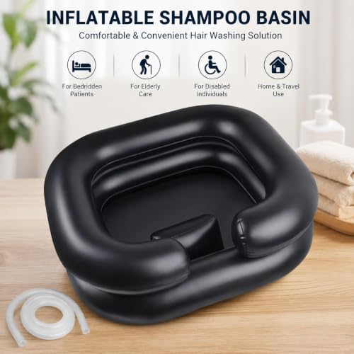 Image of Clefairy Large Portable Inflatable Hair Washing Basin for Bedridden - Wash Hair in Bed with Inflatable Shampoo Bowl.For Elderly,Disabled,Injured,Ideal Inflatable Sink for Locs Detox (Black)
