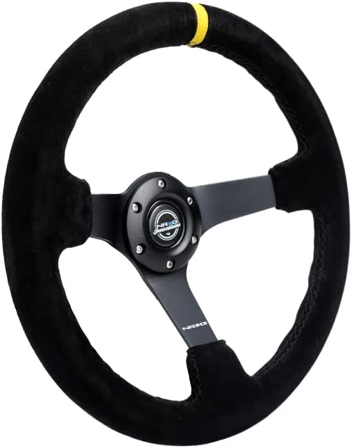 Miniatura 2 de NRG Innovations NRG-RST-036MB-S-Y - Volante reforzado de 3 pulgadas de profundidad, radio negro mate de 0.197 in, volante deportivo de 13.780 in,