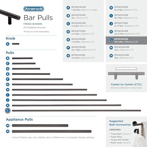 Image of Amerock 30-1 /4 inch Bar Pulls Oil-Rubbed Bronze Drawer Pull | 30-1 /4 inch (768mm) Center-to-Center Mounting Distance and 33-7 /16 inch Overall Length, Durable Carbon Steel Cabinet Hardware