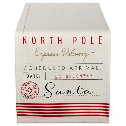 DII Christmas Kitchen Table Décor, Reversible Table Runner, 14x108, Off-White Santa's Workshop